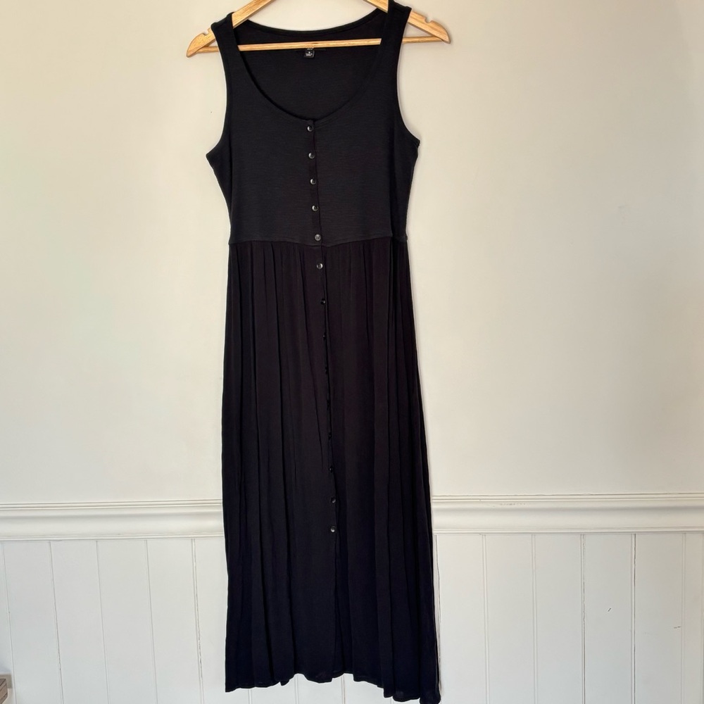 Frye Black Sleeveless Button Front Midi Dress Size Small Neutral Minimalist *A74